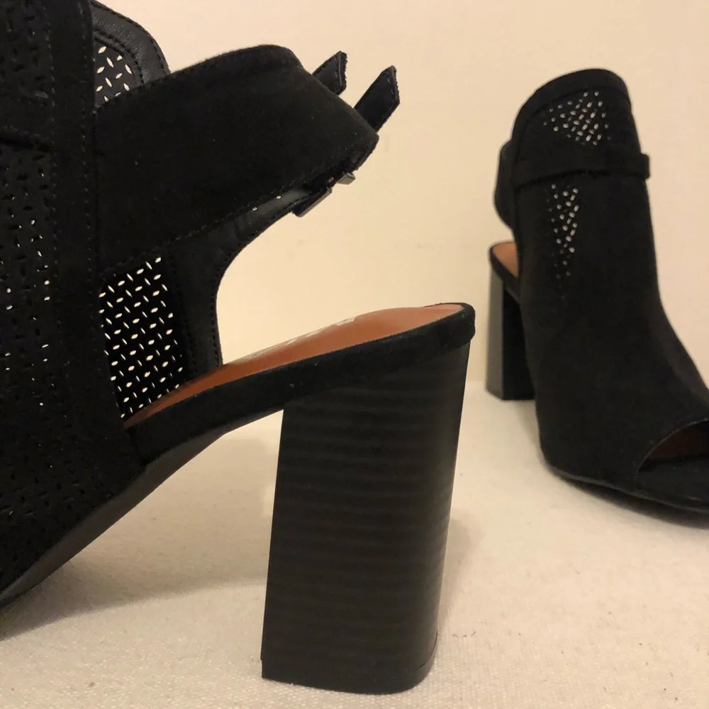 MIA Open Toe Black Sling Back Block Heels Chic Mobwife Sexy Witchy Edgy